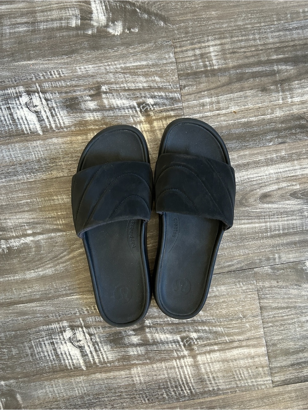 lululemon athletica Black Quilted Slide Sandals